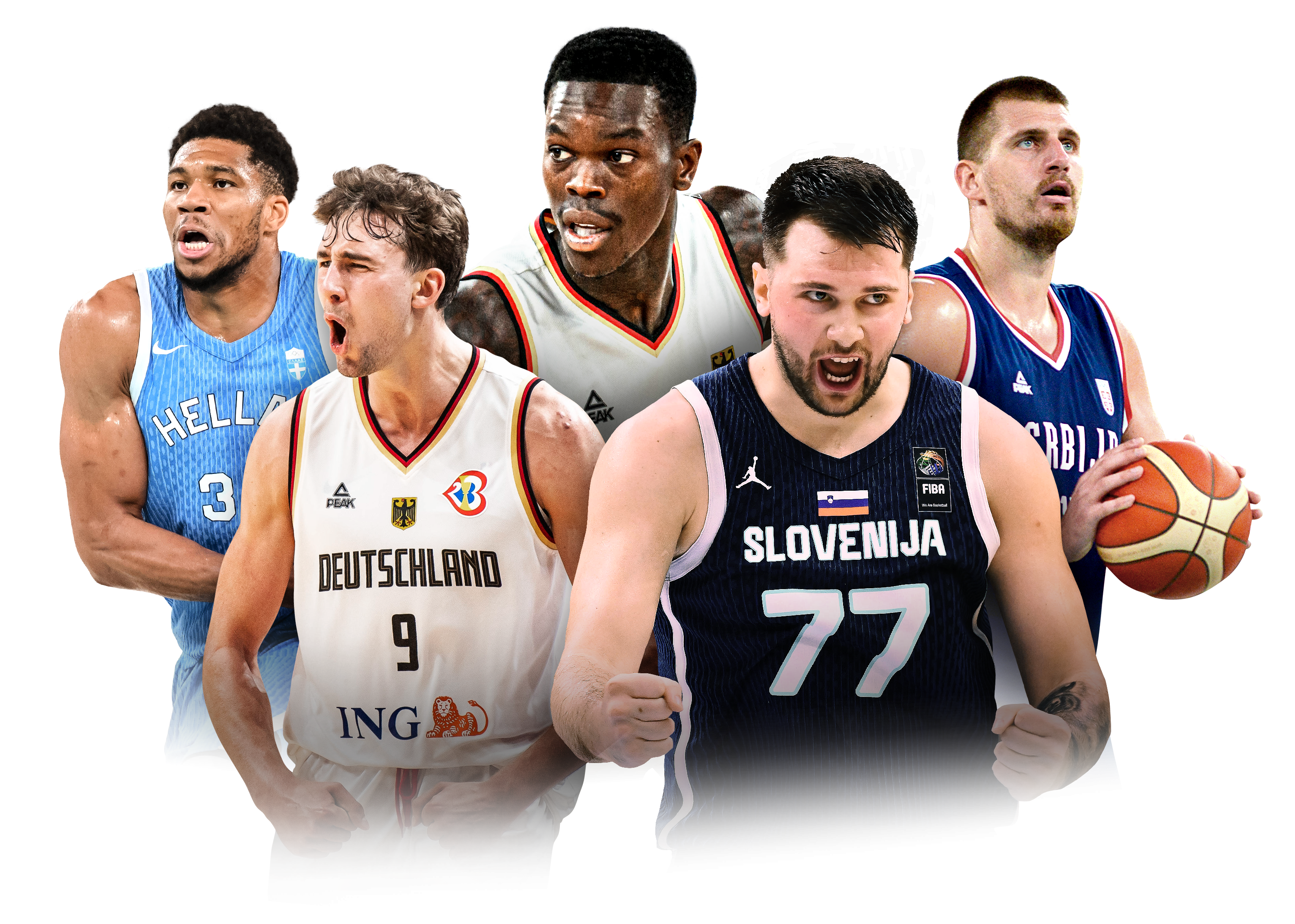Motiv mit 5 Spielern der EuroBaket 2025.